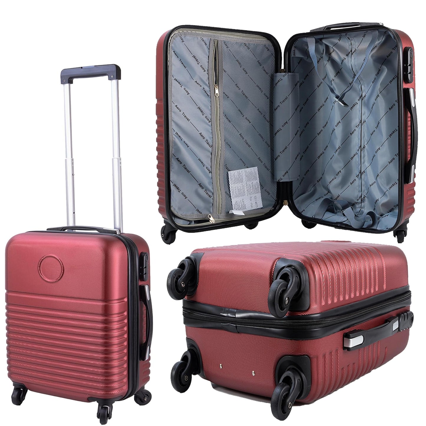 Lightweight Handy Flight Cabin Airline Burgundy Travel Suitcase with Wheels & Combination Lock