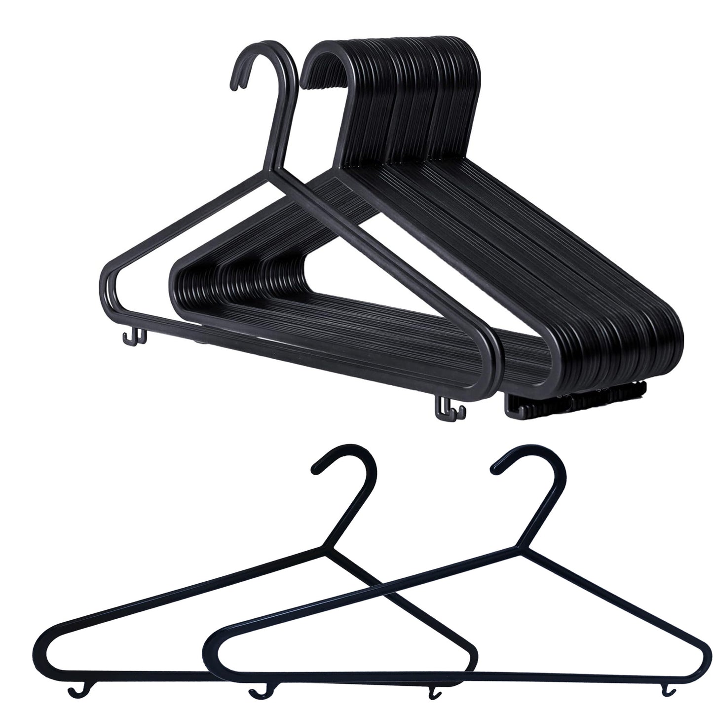 Large Black Wardrobe Garment Plastic Everyday Use Hangers With Hook & Trouser Suite Bar