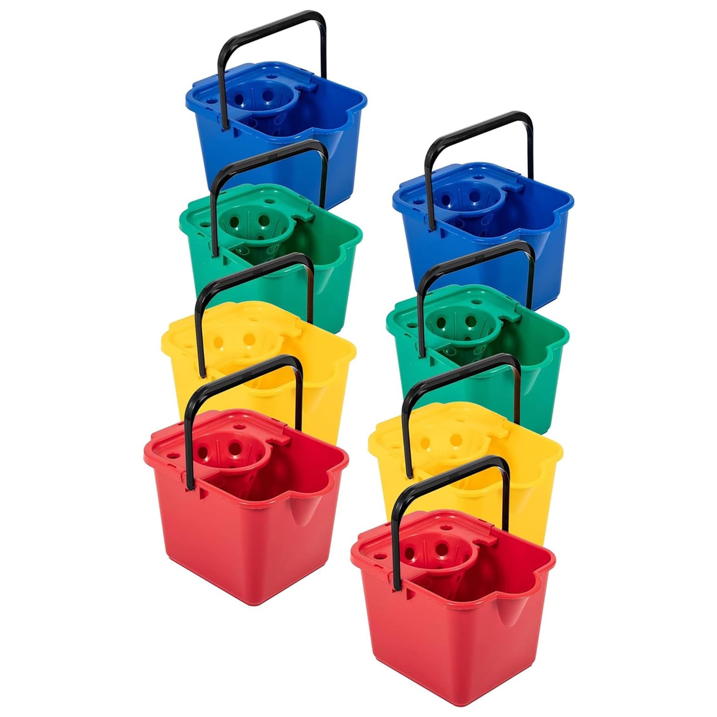 12 Litre Capacity Red Blue Green Yellow & Metallic Coloured Floor Cleaning Mop Buckets With Pouring Lip