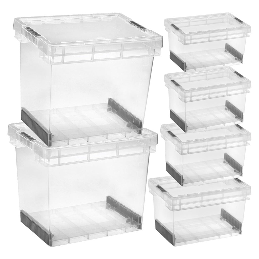 Clear Plastic Stackable Ultra Resistant Modular Plastic Storage Container Boxes With Secure Clip Lock Lids