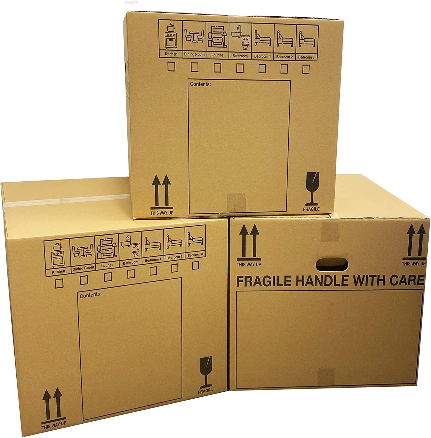 Extra Large & Medium Size Fragile Handle With Care Removal Cardboard Boxes With Carry Handles