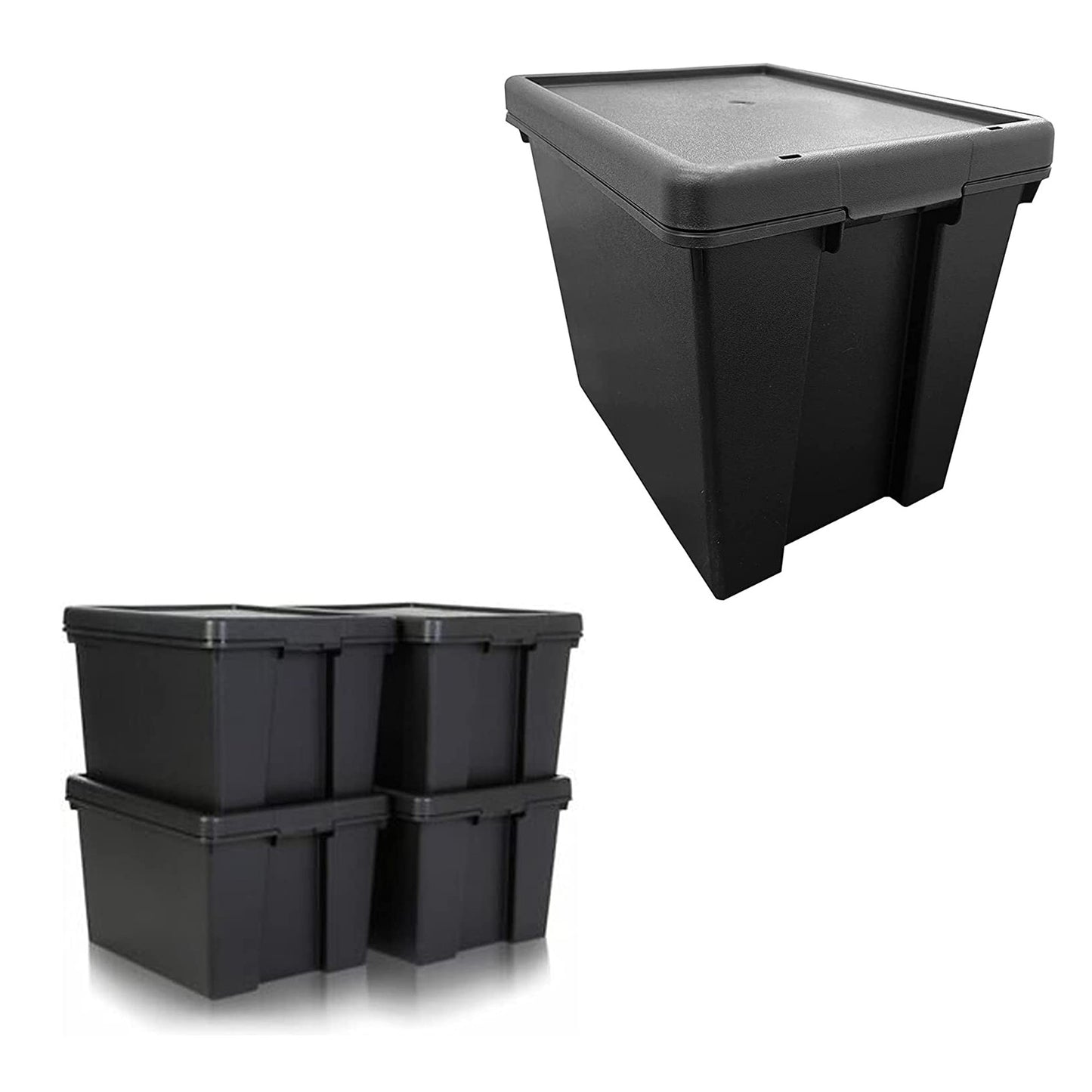 Extra Large Super Strong Stackable & Nestable Black Impact Resistant Containers With Lids