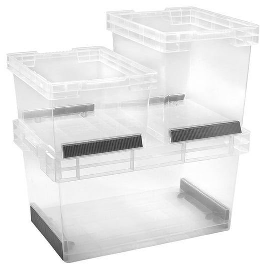 Clear Plastic Stackable Ultra Resistant Modular Plastic Storage Container Boxes With Secure Clip Lock Lids