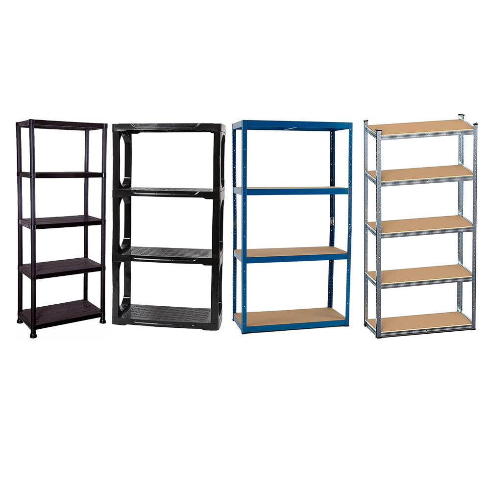 Selection Of Strong Compact Plastic Metal Storage Shelving Units Racking 4 Tier & 5 Tier