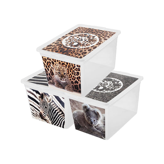 30 Litre Printed Animal Save Me Boxes Strong Stackable Storage Containers With Lids