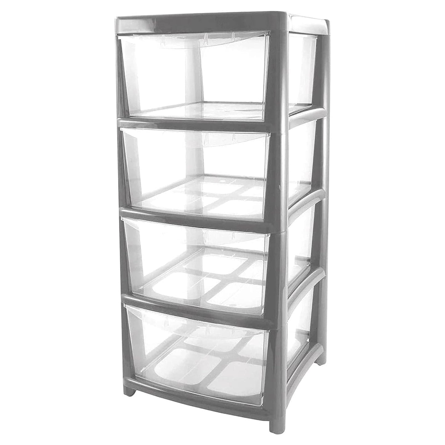 4 Clear Drawer Medium Black, Silver Or Blue Bedside Modular Storage Unit For Home & Office