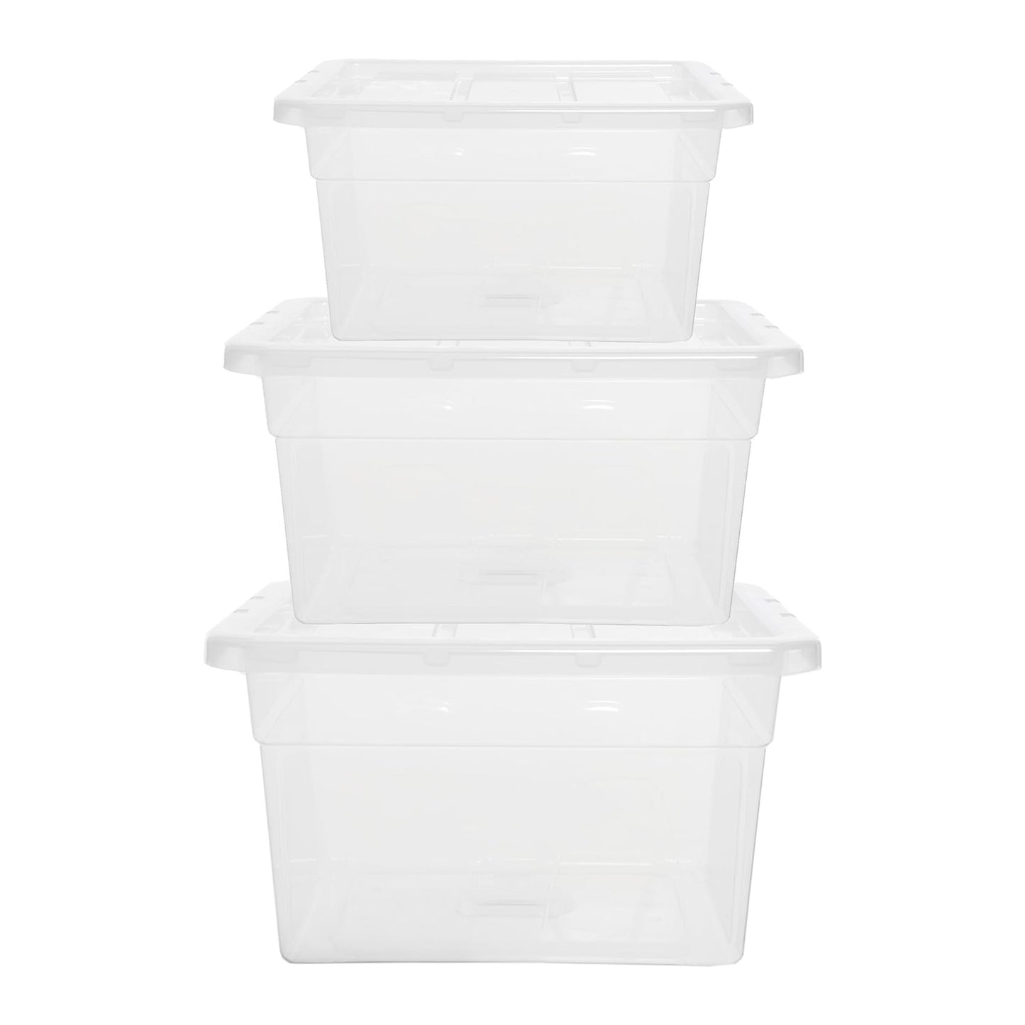 Selection Of Clear Plastic Stackable Transparent Storage Boxes 22L, 64L & 96L Complete With Lids