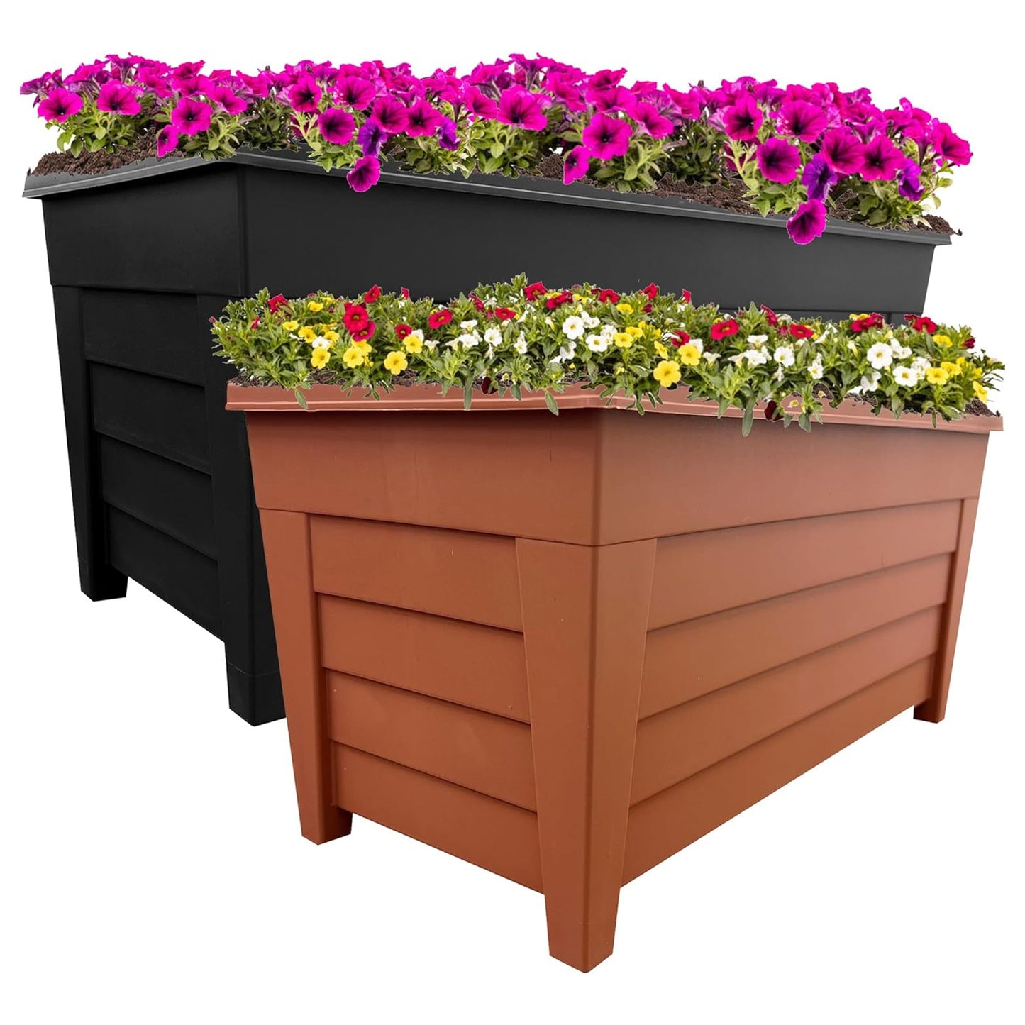 Black Or Terracotta Large Lightweight 55cm Grosvenor Trough Long Rectangular Flower Plant Pots For Indoor & Outdoor Use