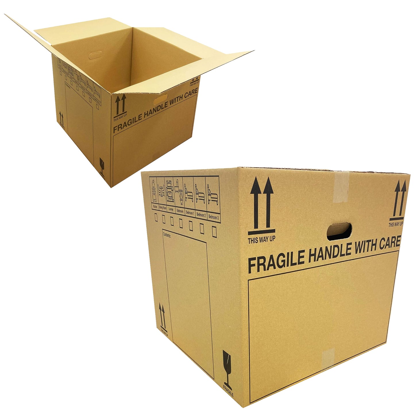 Extra Large & Medium Size Strong Printed Tick List Cardboard Removal Boxes With Carry Handles