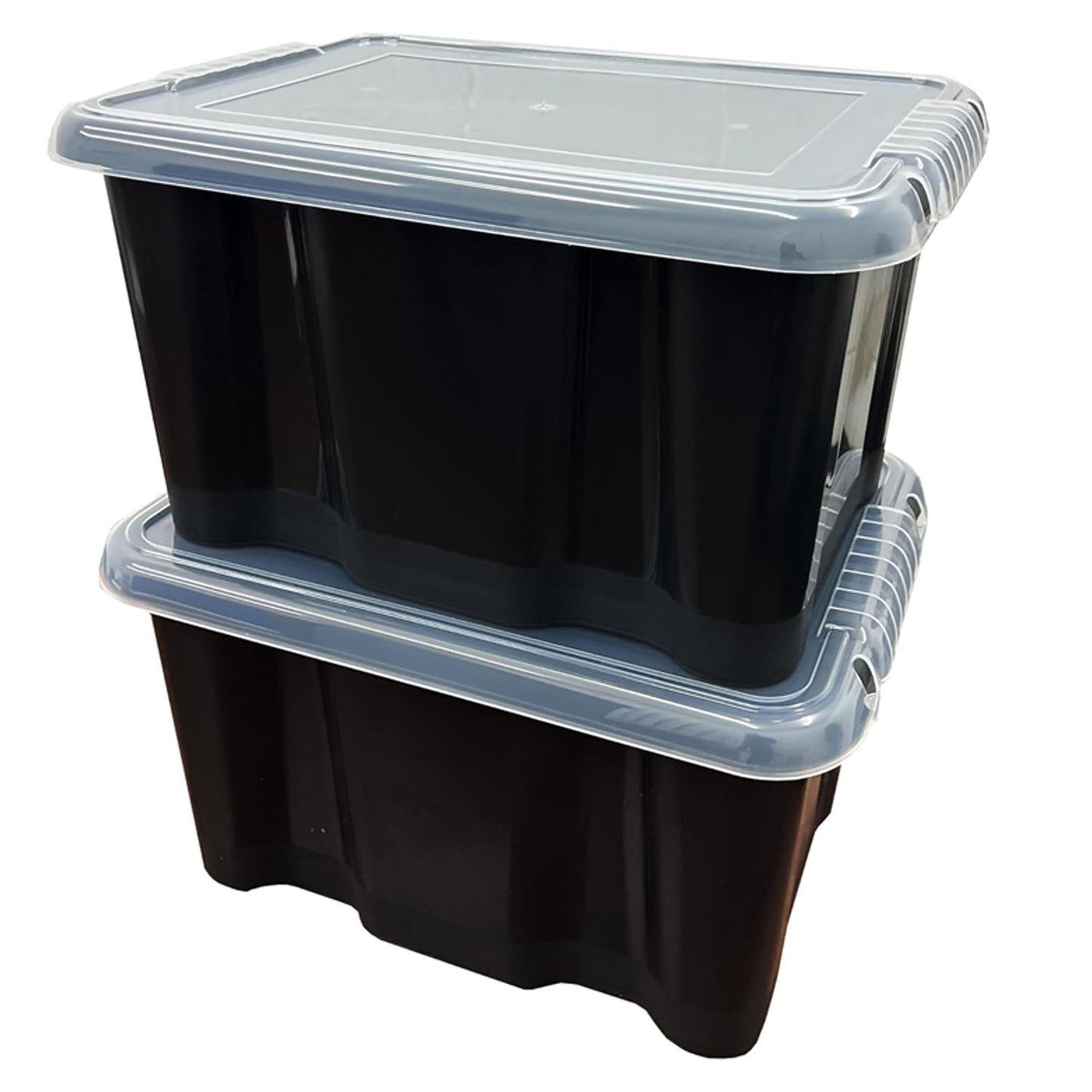 5 x 24 Litre Black Base Strong Plastic Home Office Storage Containers With Clear Lids