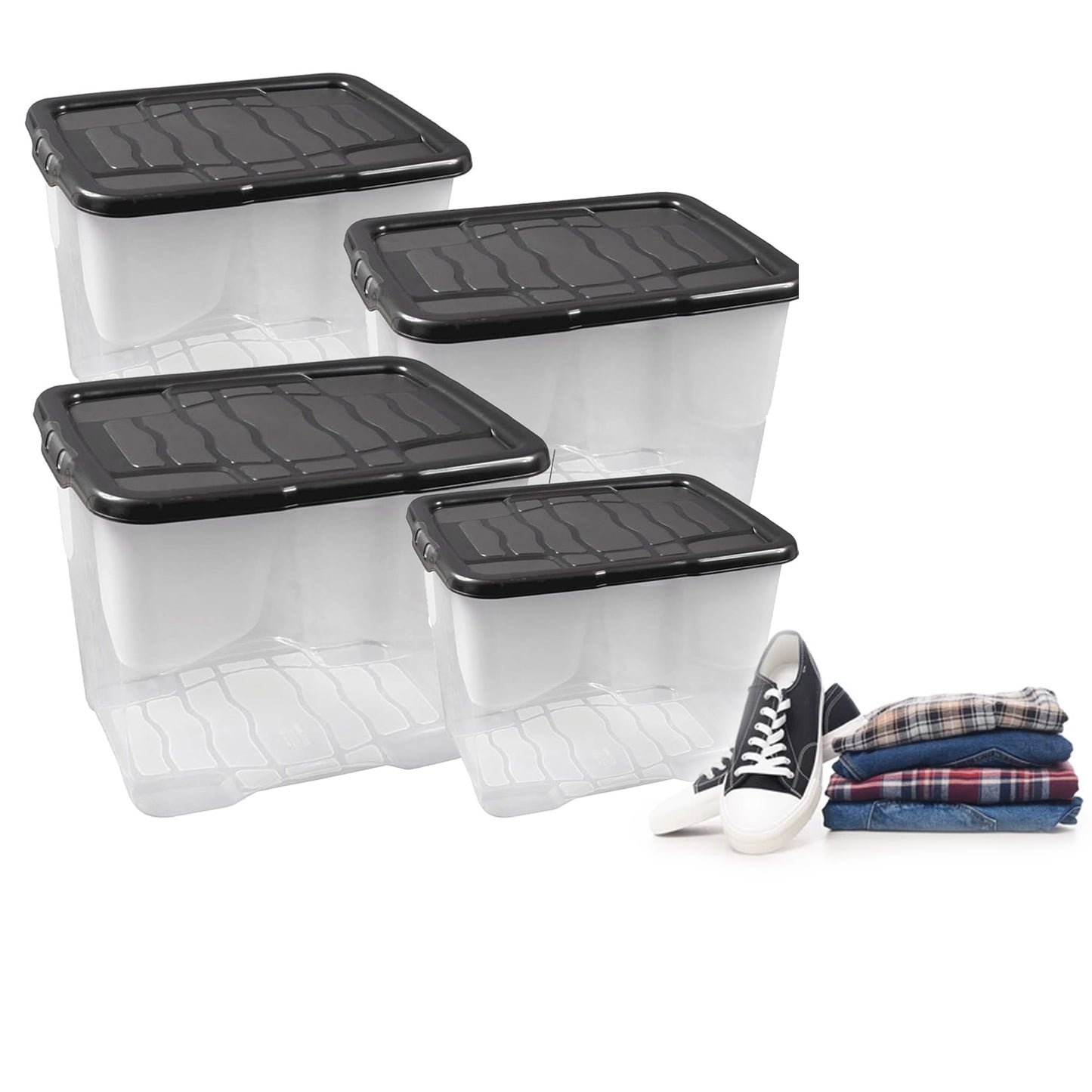 Set Of 5 Lightweight Home Office Large 24L Clear Storage Containers With Strong Black Lids