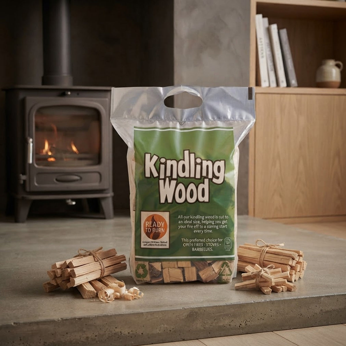 Premium Kiln Dried Kindling Wood 2KG Carry Bag Natural Fire Starter Sticks