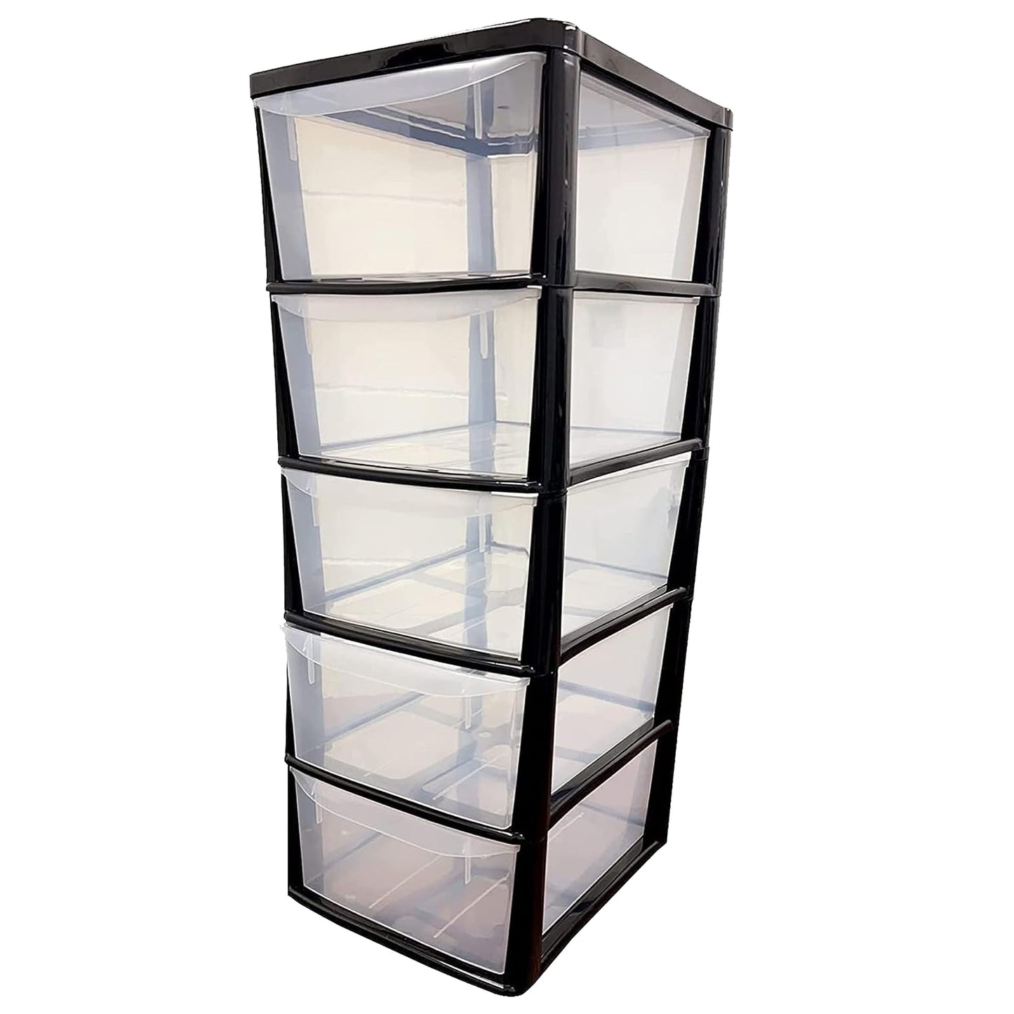 Large Tall Black, Silver & Pink 5 Drawer Storage Tower Unit For Home Office & Schools