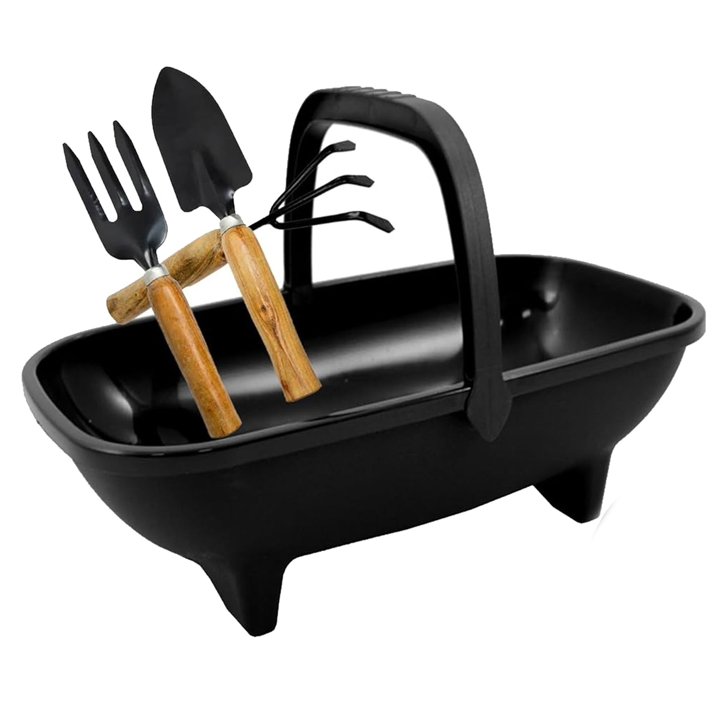 Multipurpose Small Black Plastic 53cm Garden Trug For Transporting Gardening Tools With Handle
