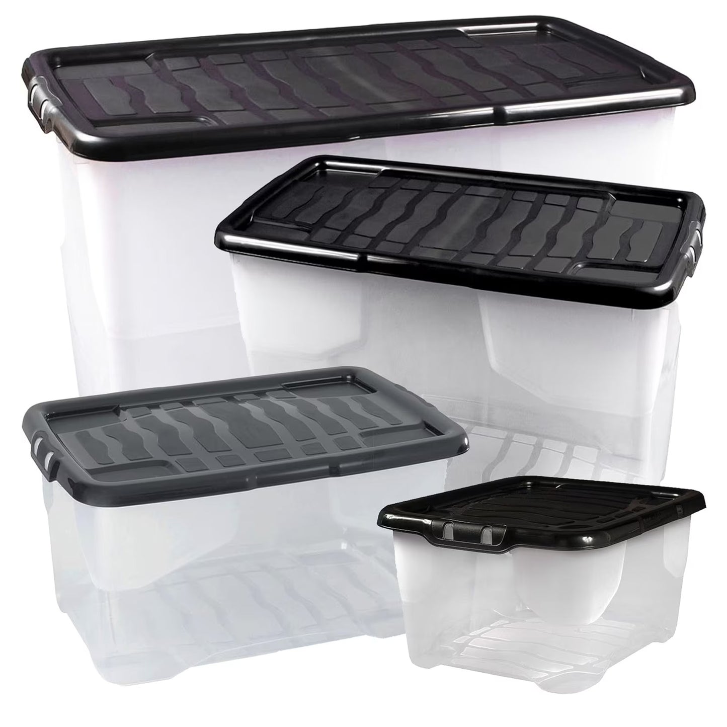 Clear Transparent Base Curve Storage Containers With Black Lids For Home & Office
