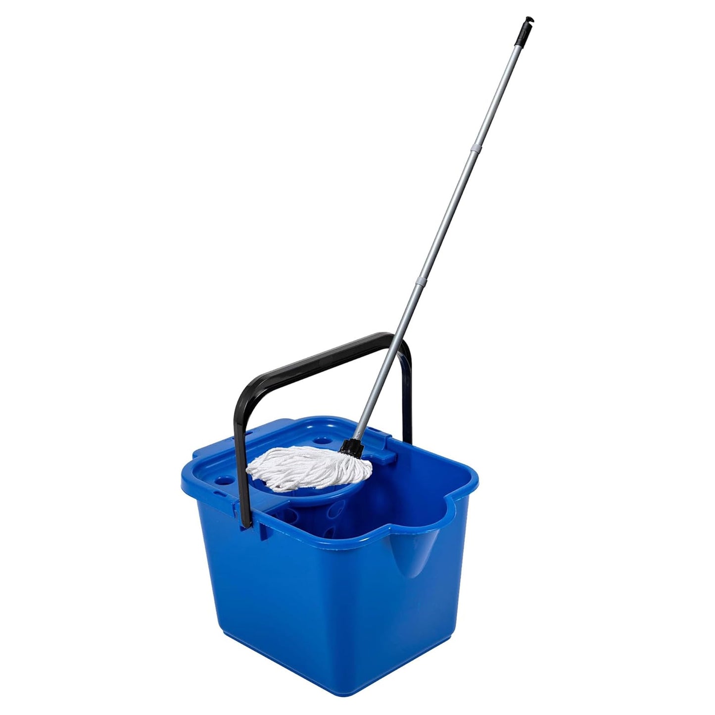 Red, Green, Yellow, Blue & Metallic 12 Litre Cotton Mop & Bucket Hard Floor Cleaning Set With Wringer & Pouring Lip