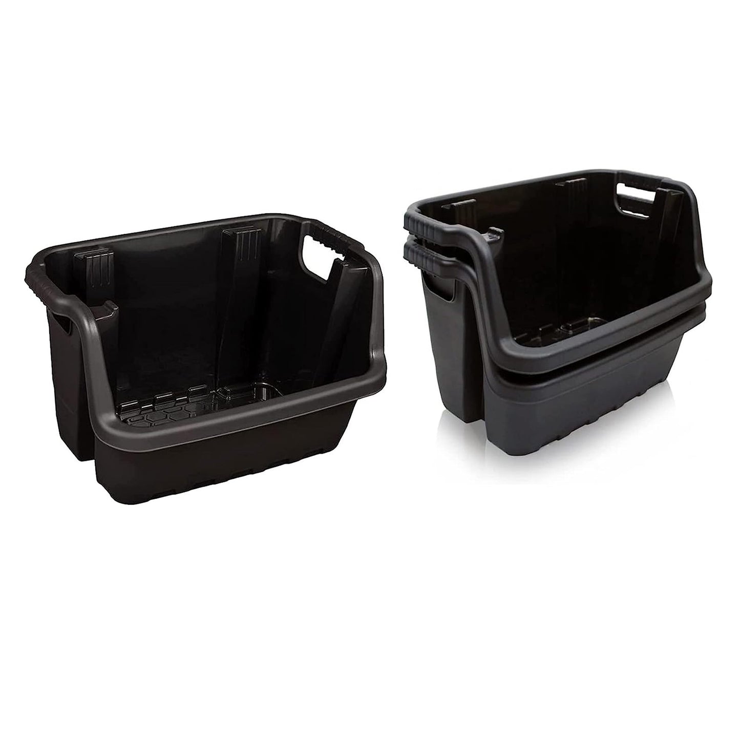 Open Fronted Black Plastic Crates Heavy Duty Stackable Storage Boxes