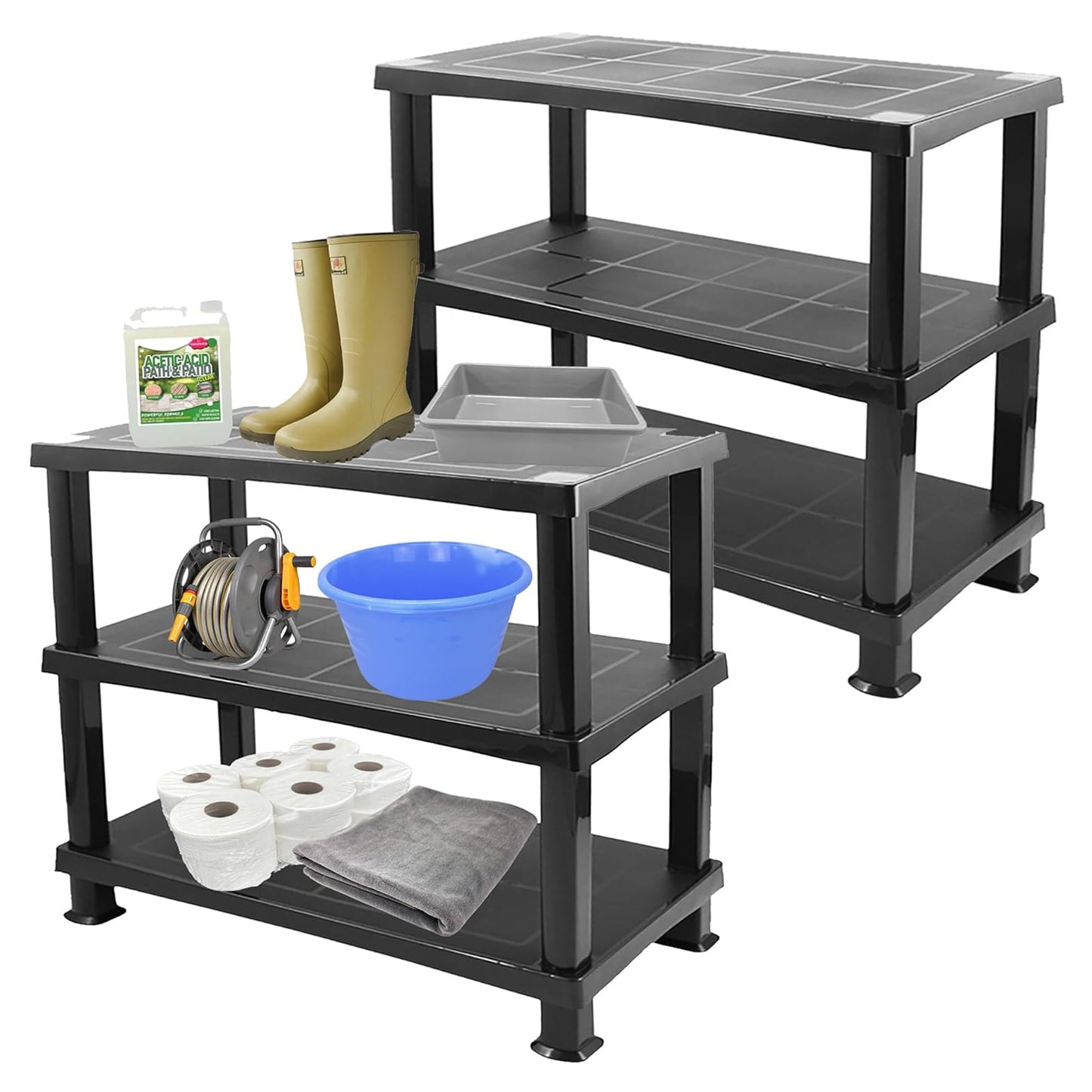 Multipurpose Black 3 Tier Plastic Storage Shelving Uni Rack For Home Garage & Warehouse