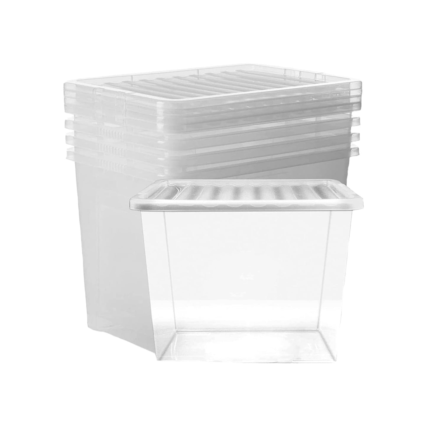 Set of 5 Clear Plastic Extra Large 80 Litre Stackable Storage Containers With Lids