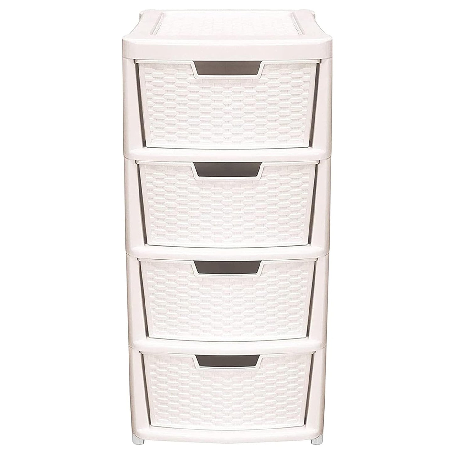 Pink & Cream 4 Drawer Spacious Rattan Effect Storage Unit For Home & Office