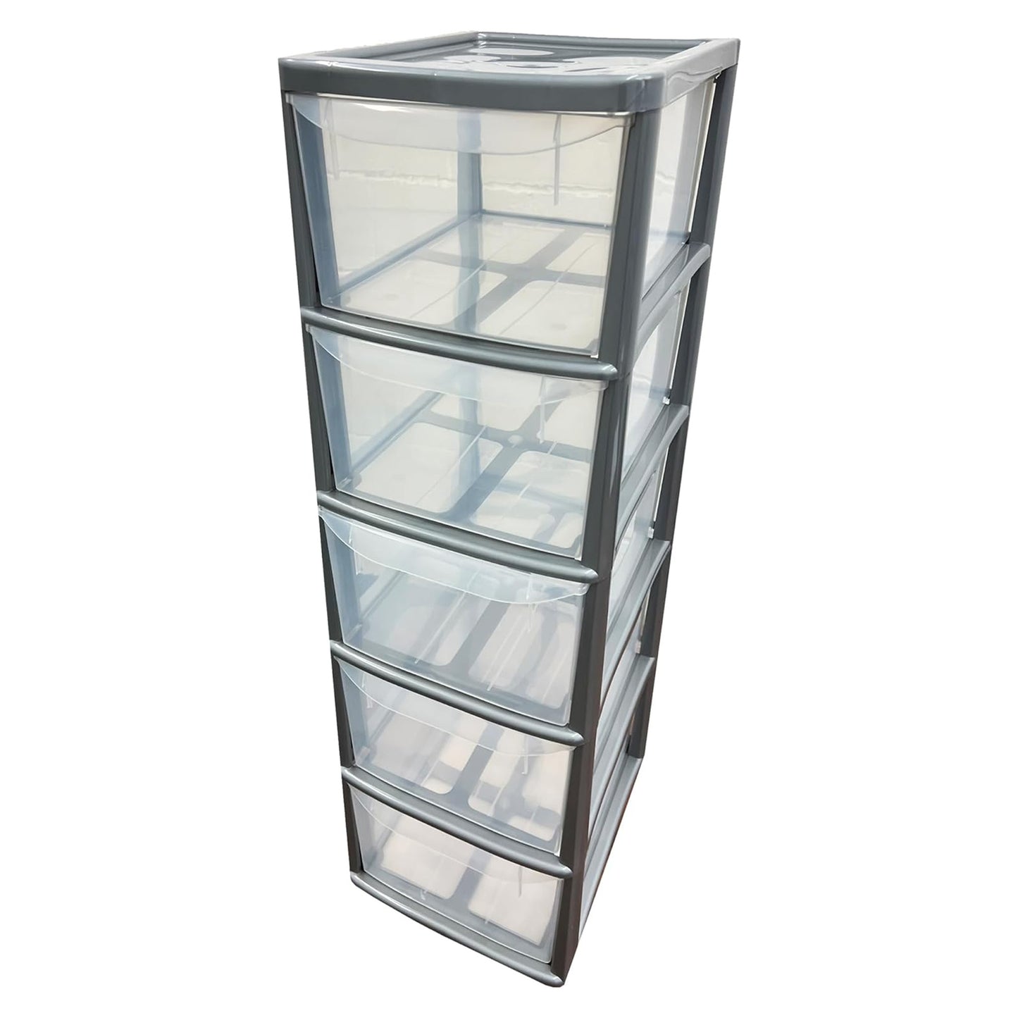Large Tall Black, Silver & Pink 5 Drawer Storage Tower Unit For Home Office & Schools
