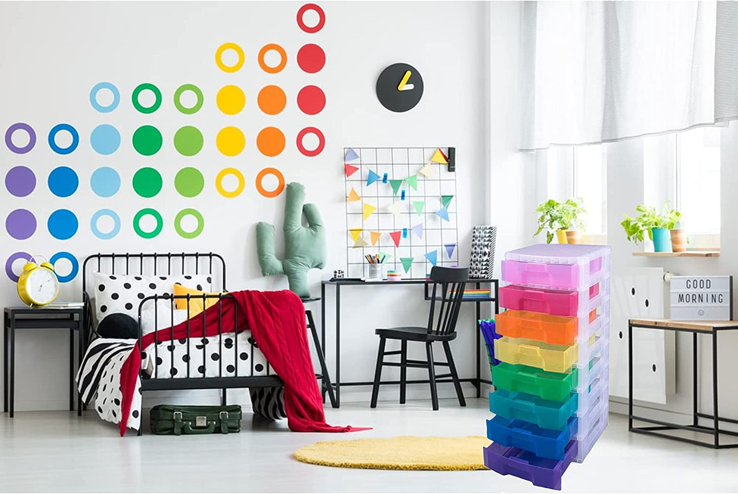 Plastic Rainbow Coloured Modular Storage Tower Units For Home Office Schools Children’s Toys Drawer