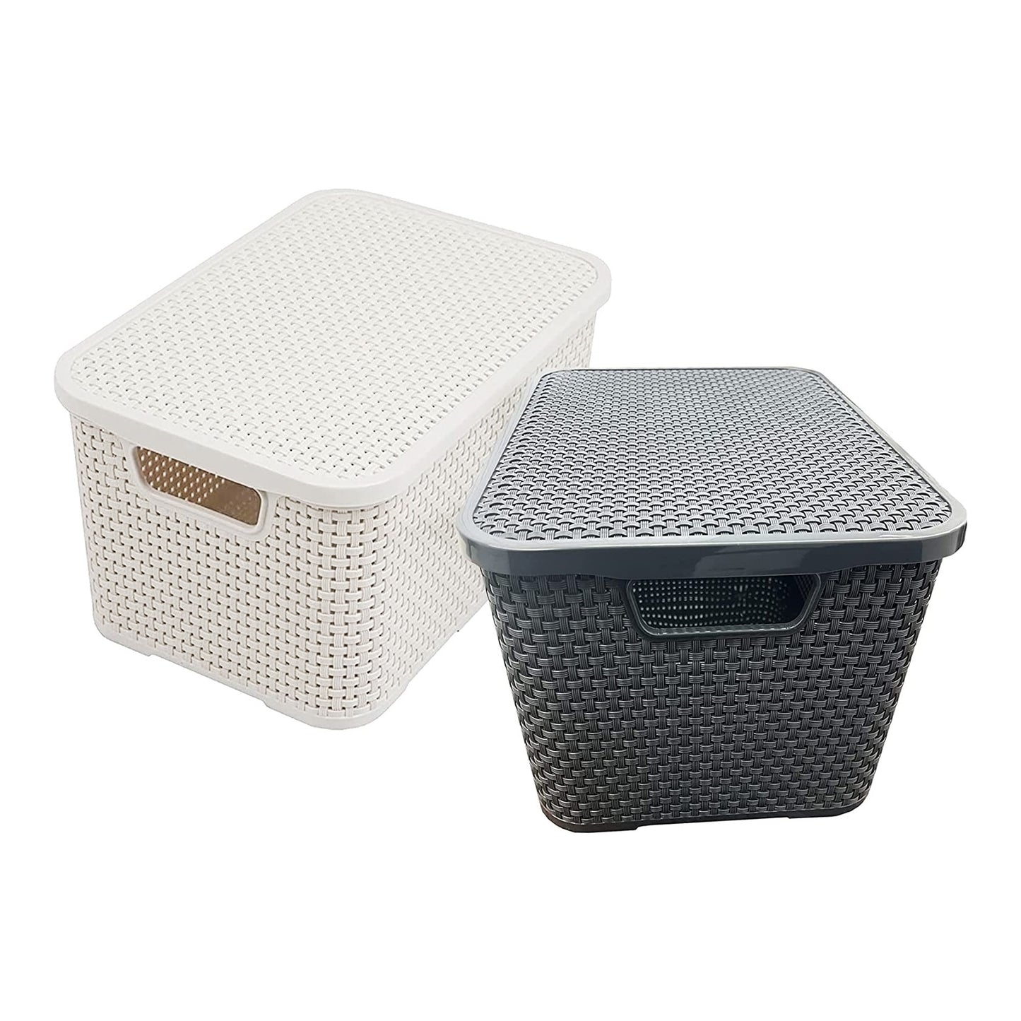 Rattan Effect Cream & Grey Home Office Laundry Storage Baskets