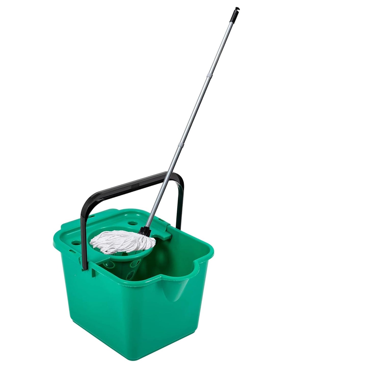 Red, Green, Yellow, Blue & Metallic 12 Litre Cotton Mop & Bucket Hard Floor Cleaning Set With Wringer & Pouring Lip