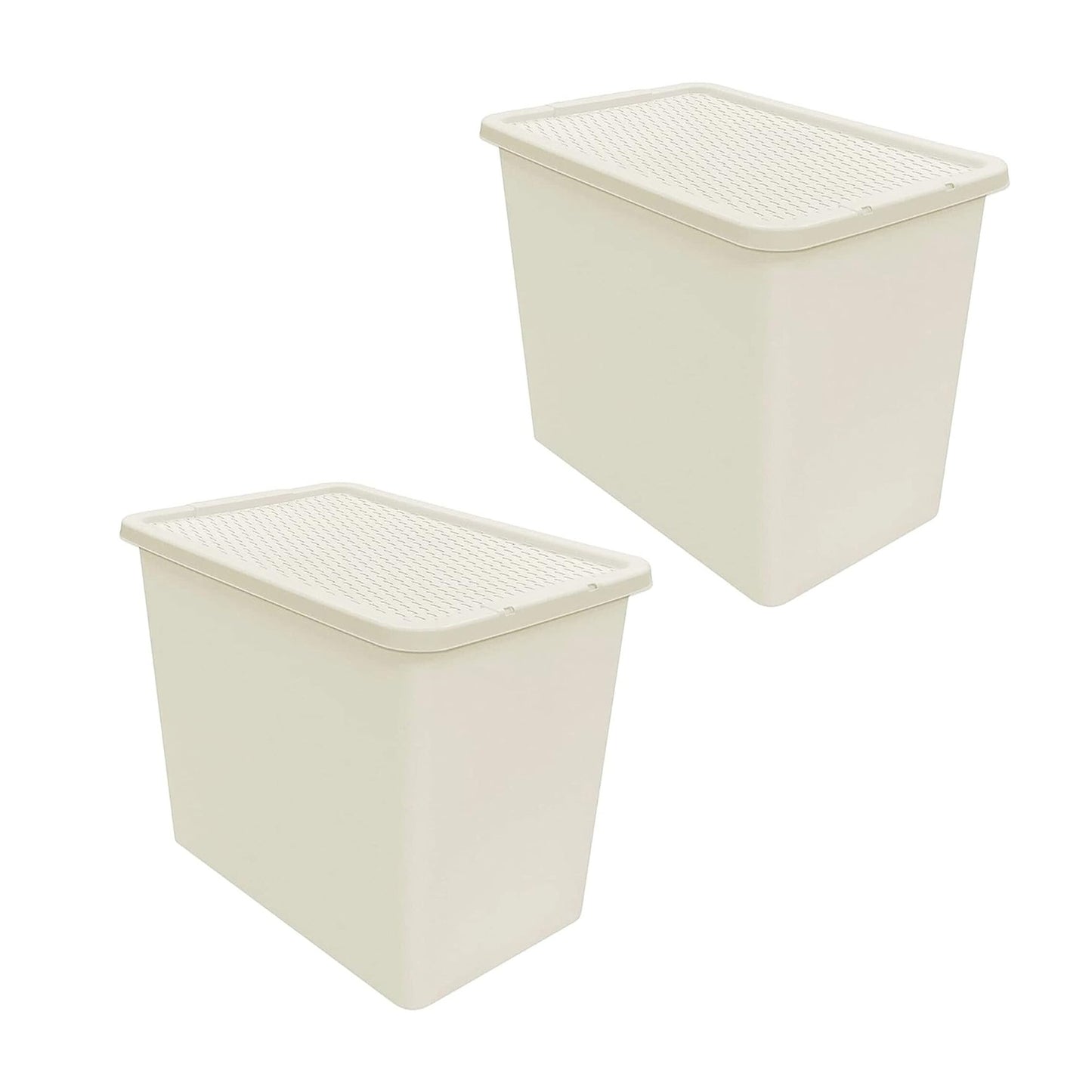 Large Cream Stackable 80 Litre Plastic Rattan Storage Containers With Lids