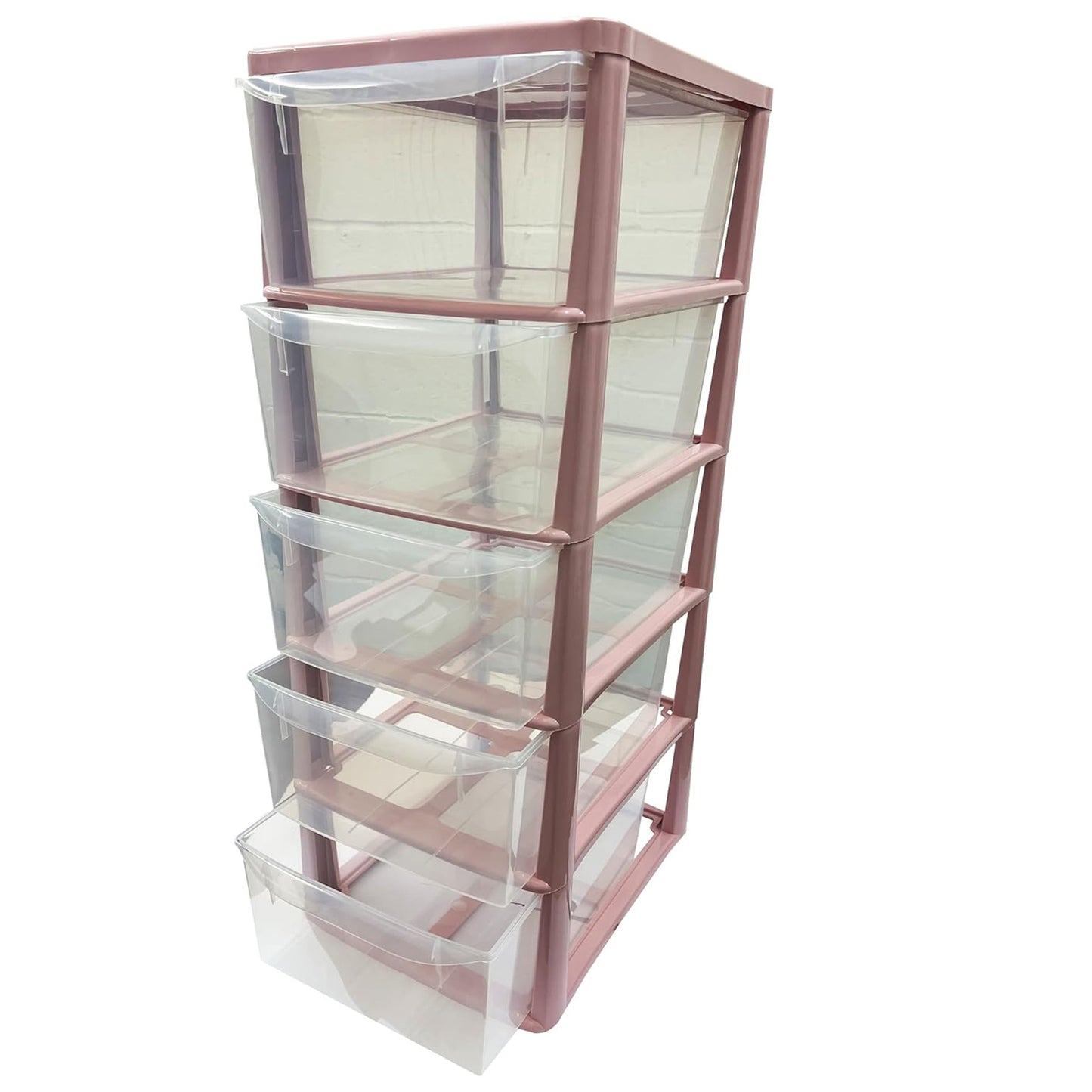 Large Tall Black, Silver & Pink 5 Drawer Storage Tower Unit For Home Office & Schools
