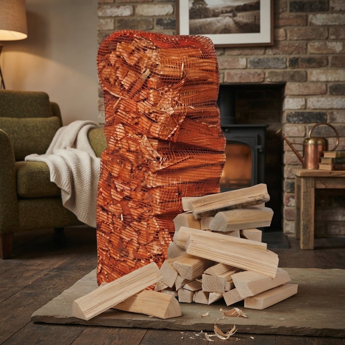 Premium Kiln Dried Kindling Wood 4KG Net – Natural Fire Starter Sticks