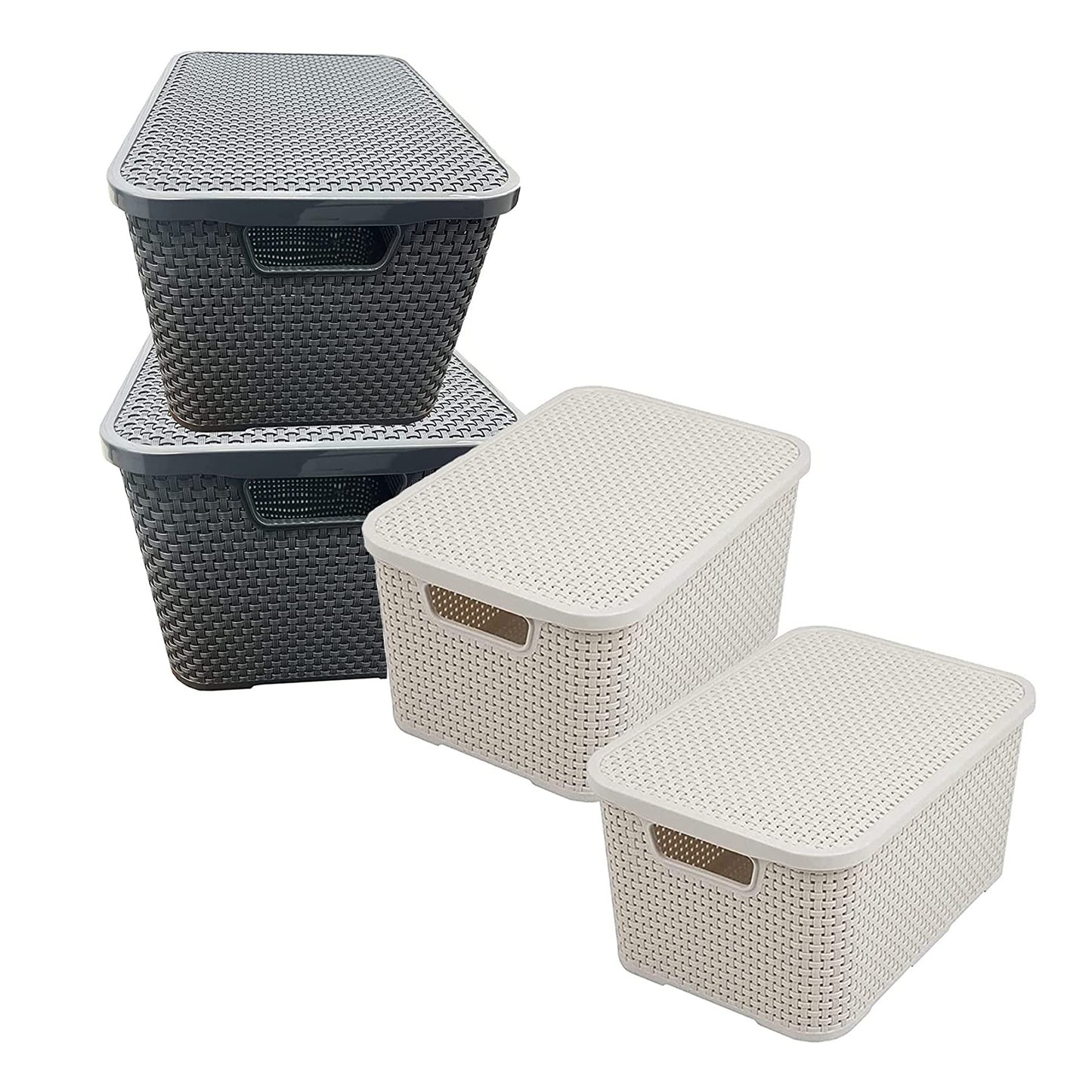 Rattan Effect Cream, Grey & Light Grey Home Office Laundry Storage Baskets