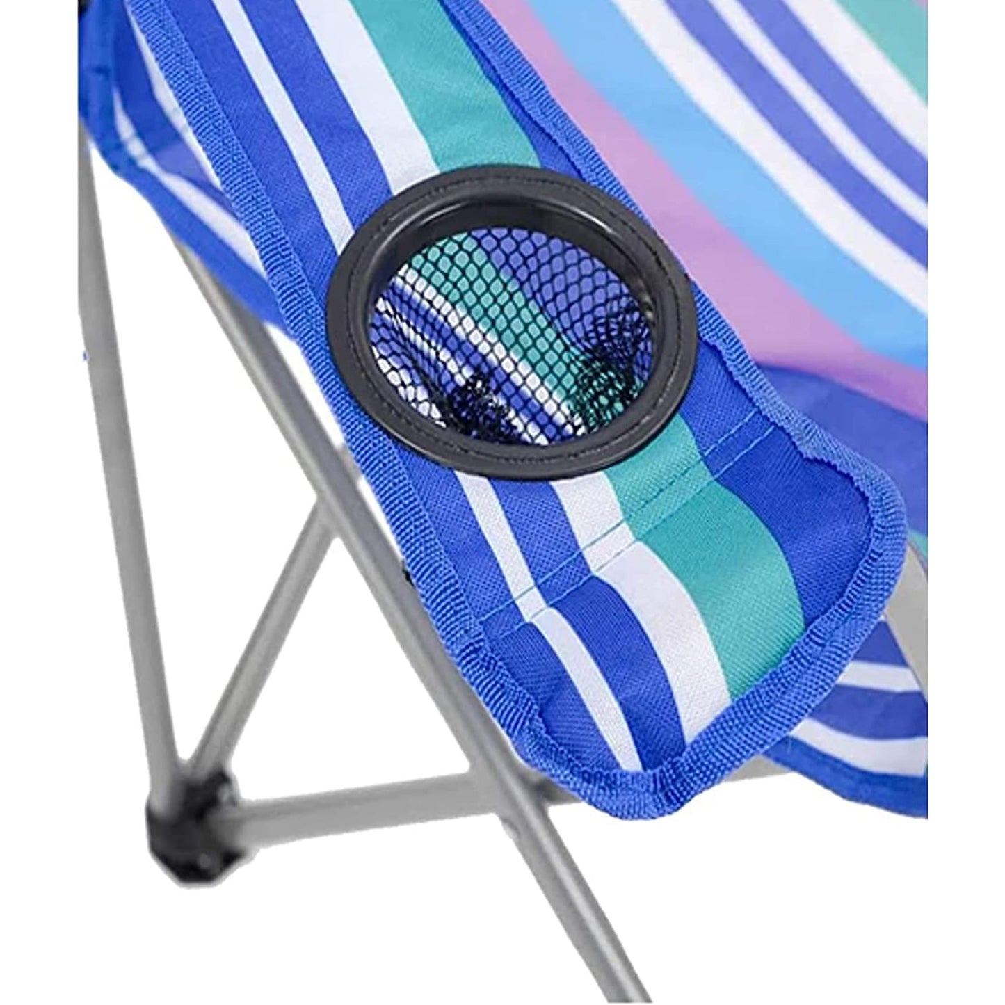Outdoor Garden Patio Camping Lightweight Striped Folding Chairs With Cup Holder & Arm Rest