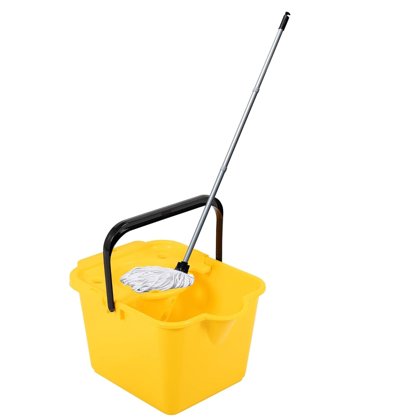 Red, Green, Yellow, Blue & Metallic 12 Litre Cotton Mop & Bucket Hard Floor Cleaning Set With Wringer & Pouring Lip