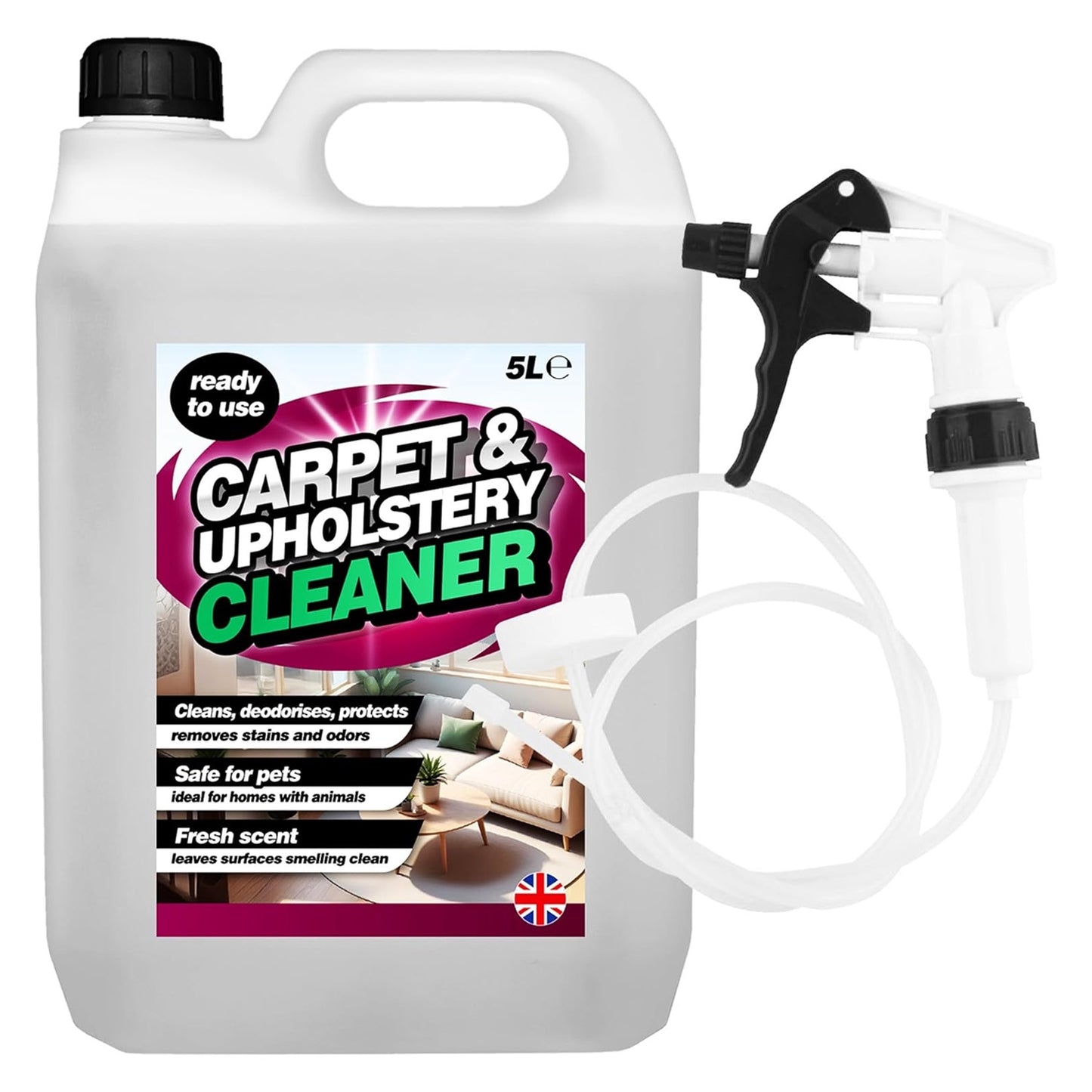 5 Litre Carpet & Upholstery Cleaner Removes Stains & Deodorises With Long Hose Trigger