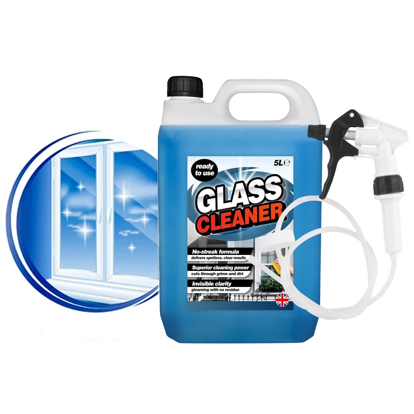 5 Litre Glass Cleaner Cuts Through Grime & Dirt With Long Hose Trigger