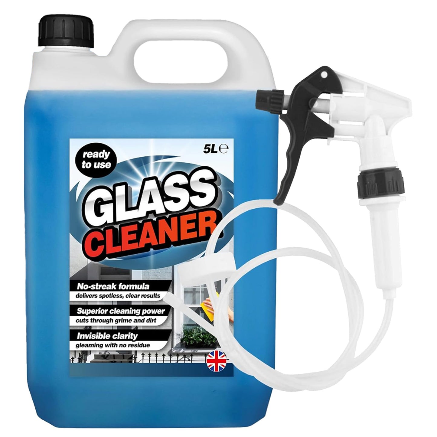5 Litre Glass Cleaner Cuts Through Grime & Dirt With Long Hose Trigger