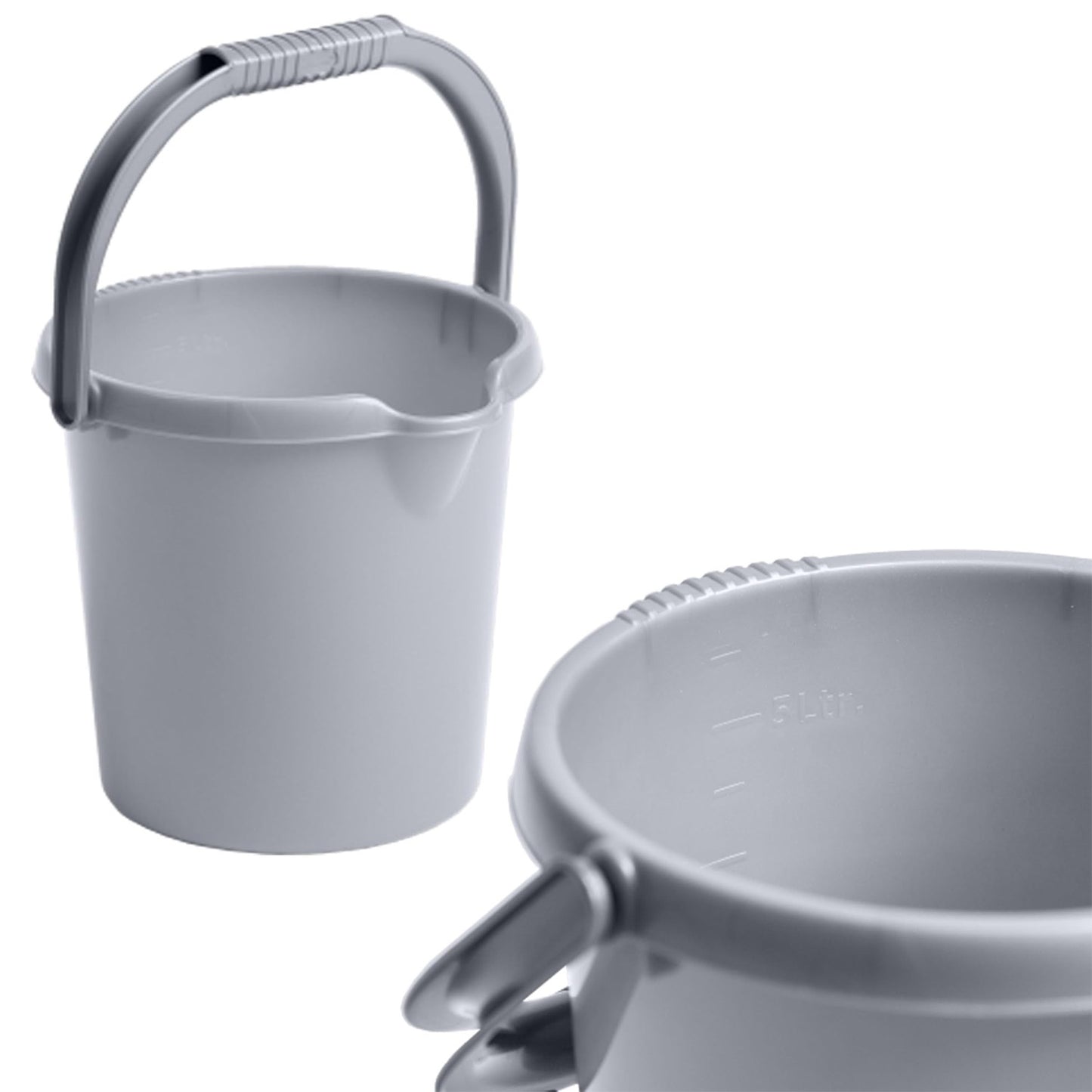 Grey 5 Litre Strong Plastic Buckets With Handle Ideal For Home & Garden Use