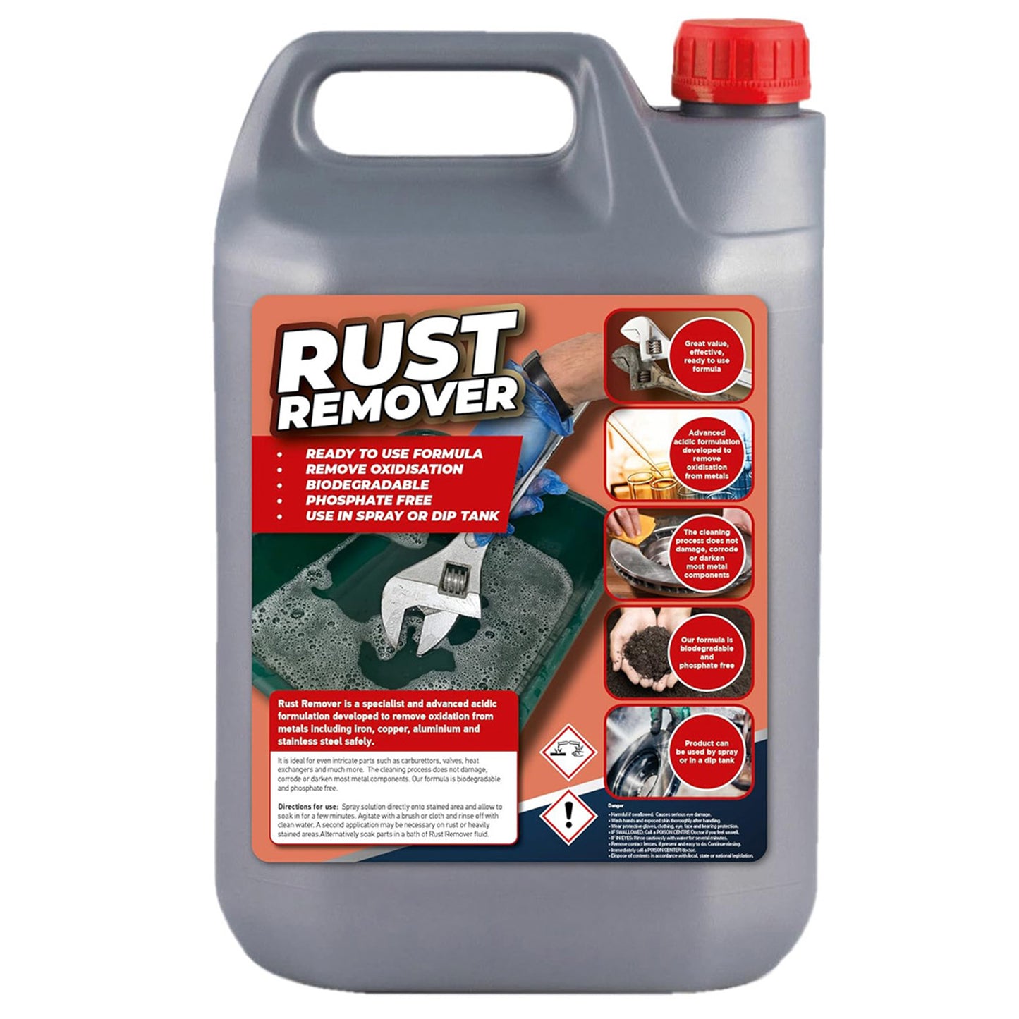 5L Liquid Rust Remover Safely Removes Oxidation From Metals, Iron, Copper, Aluminium & Stainless Steel
