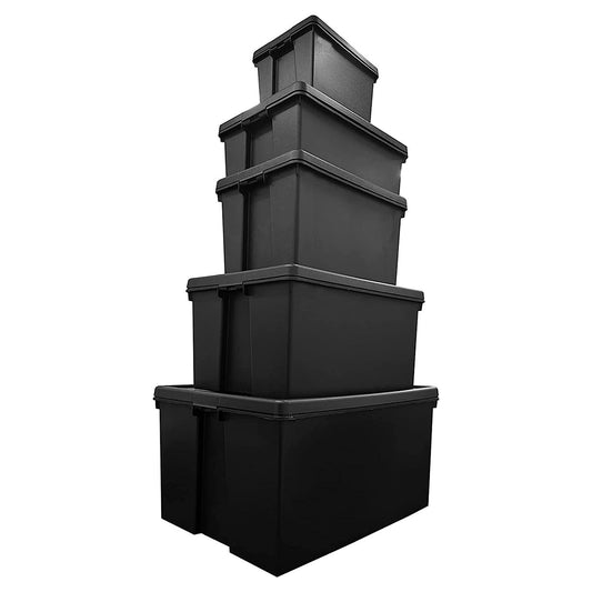 Extra Large Super Strong Stackable & Nestable Black Impact Resistant Containers With Lids