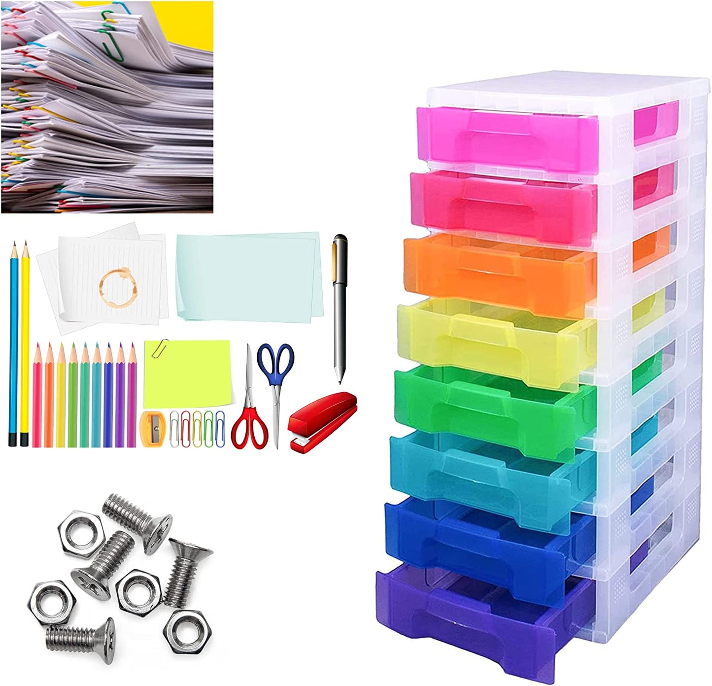 Plastic Rainbow Coloured Modular Storage Tower Units For Home Office Schools Children’s Toys Drawer