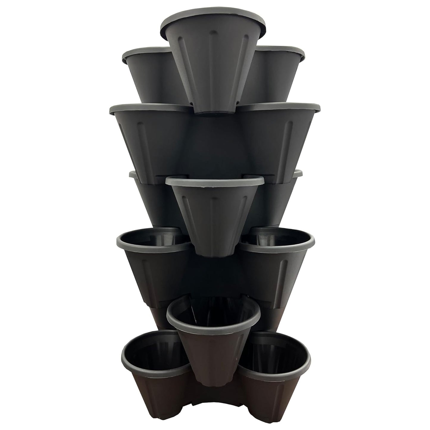 Tri-Pot Stacking Strawberry Black Terracotta Flower Herbs Vegetable Plant Pots For Home & Garden