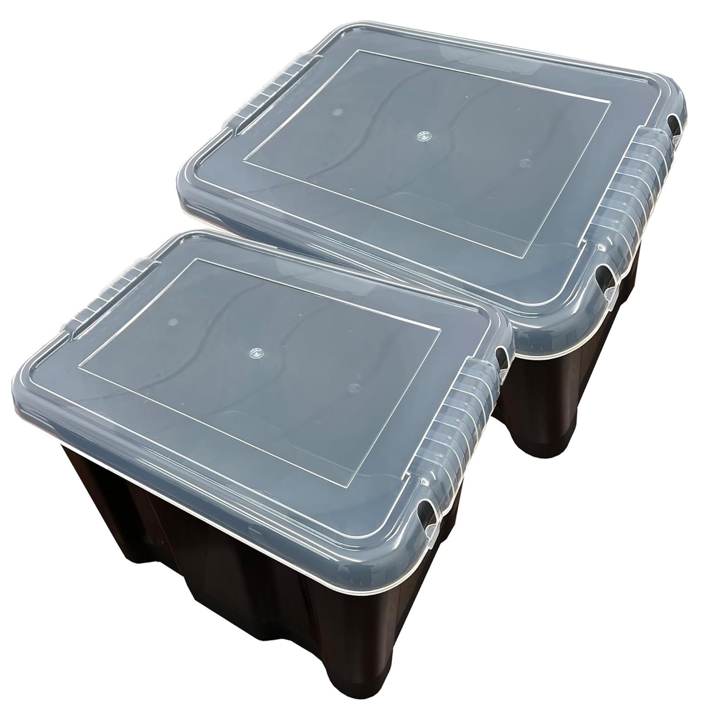 Stackable 24 Litre Black Plastic Storage Containers With See Through Transparent Lids For Home/Office