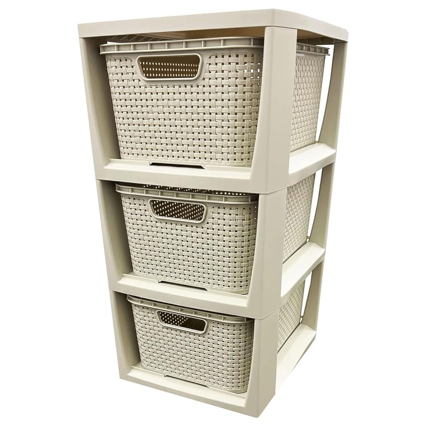 3, 4 Or 5 Drawer Large Spacious Rattan Effect Cream & Grey Home OfficeModular Storage Tower Unit