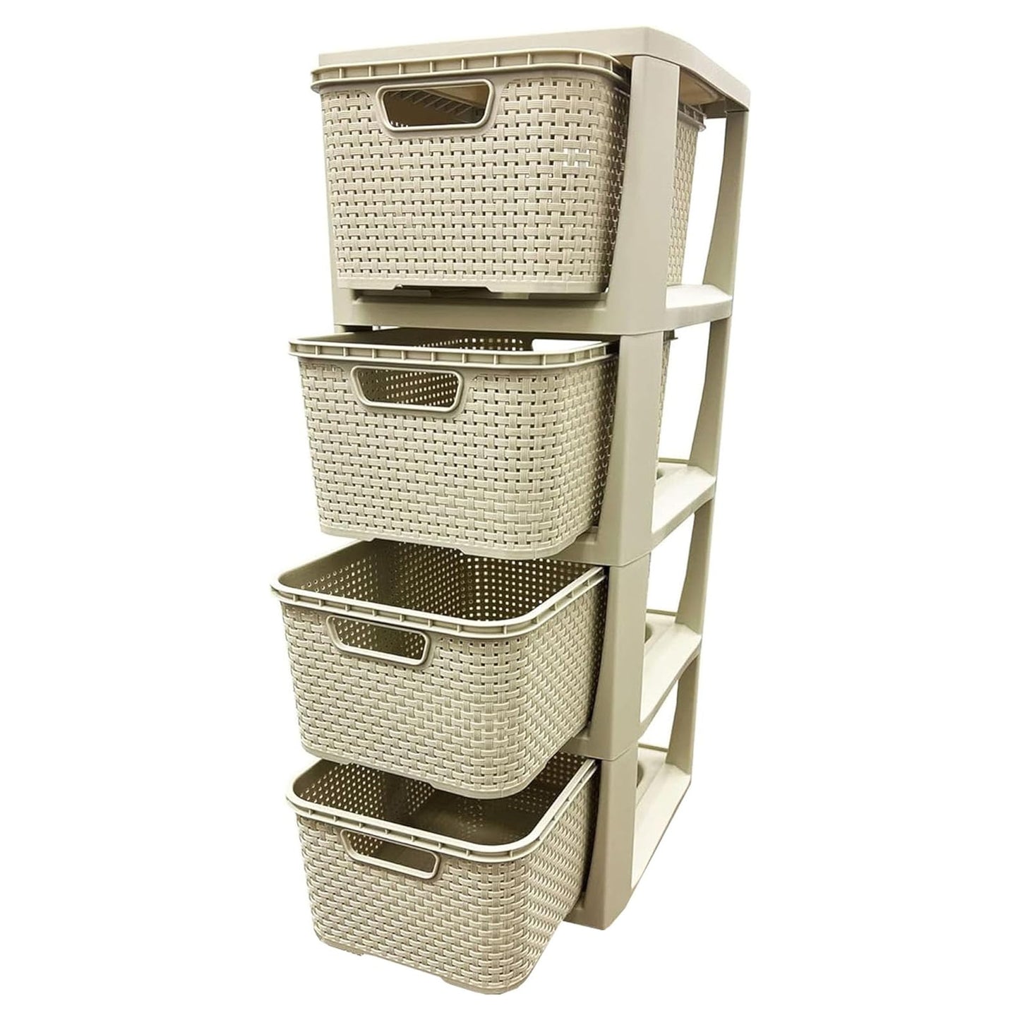 3, 4 Or 5 Drawer Large Spacious Rattan Effect Cream & Grey Home OfficeModular Storage Tower Unit