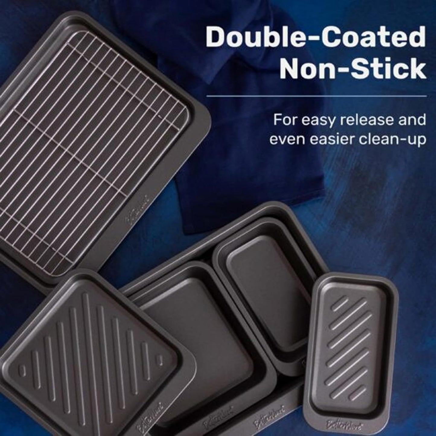Set of 7 Non-Stick BPA Free Premium Pewter Bakeware Trays, Roaster & Cooling Rack