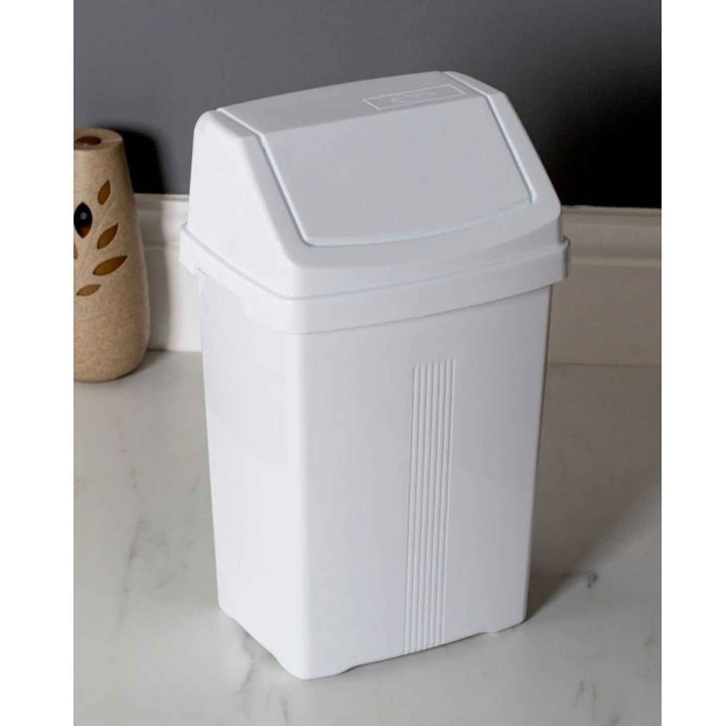 Ice White 8 Litre Easy Clean Plastic Rubbish Waste Swing Bin For Home & Office