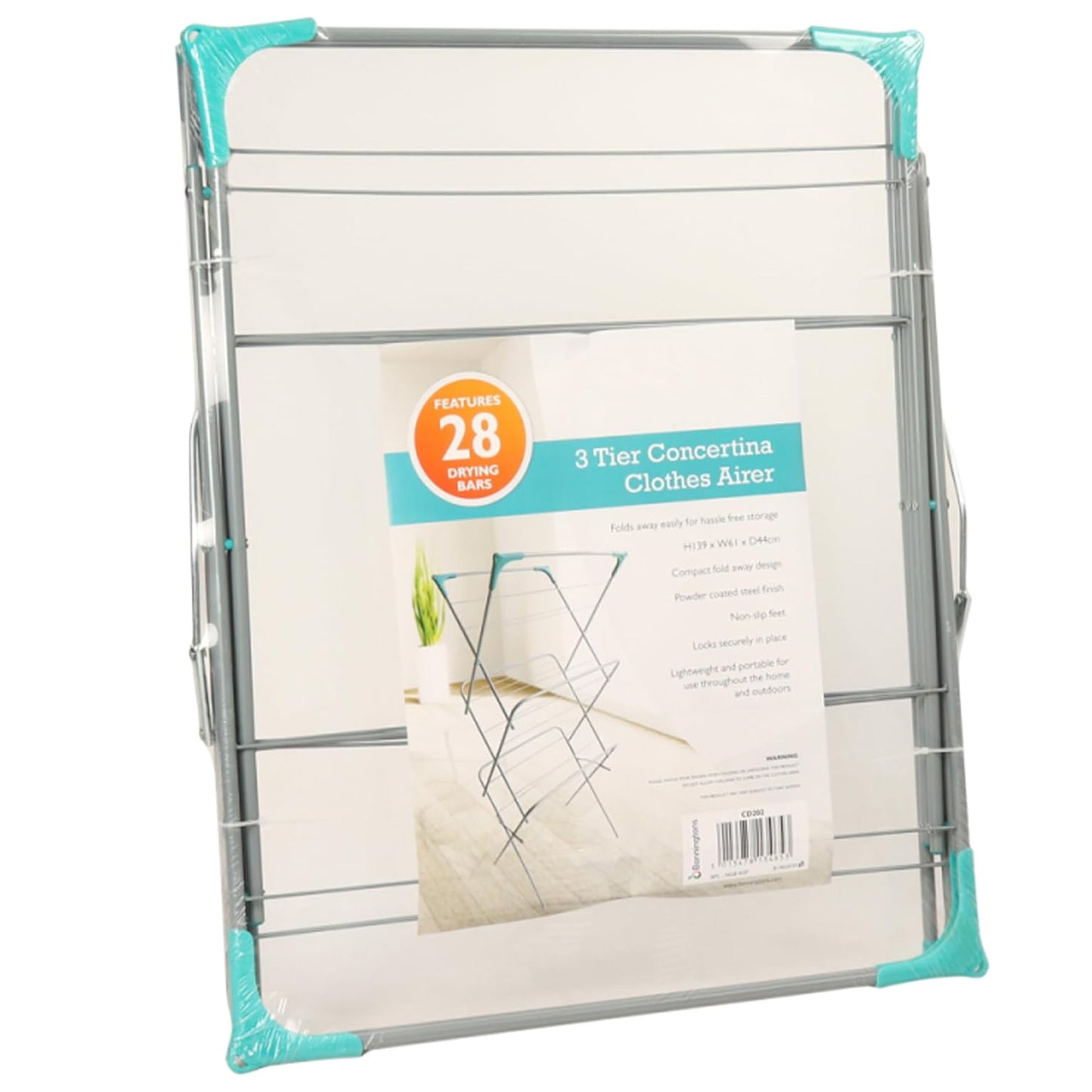 Non-Slip Foldable 3 Tier Clothes Drying Rack Lightweight Ideal For Indoor & Outdoor Use