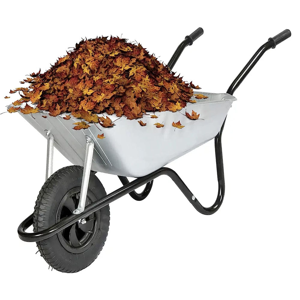 85 Litre Large Heavy Duty Galvanized Steel Wheel Barrow With Pneumatic Tyre & Handles