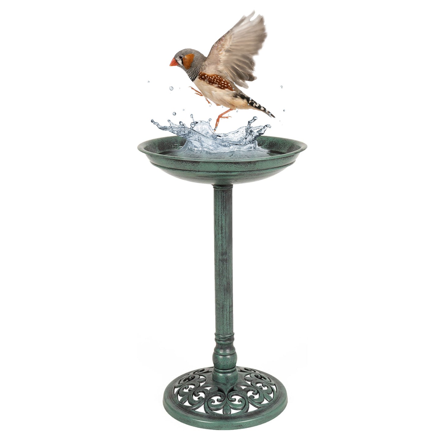 Metal Effect Free Standing Traditional Resin Bird Bath Victorian Style Outdoor Garden Water Bowl